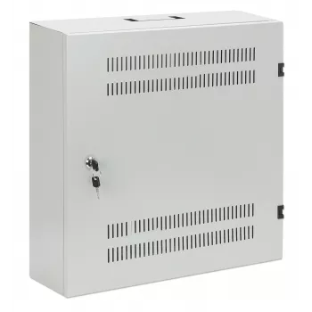Intellinet Low-Profile 19 Zoll Wandgehäuse mit 4U horizontalen und 2U vertikalen Schienen – schlank, platzsparendes Gehäuse mit nur 170 mm Tiefe, ideal für AV-, Multimedia- und Überwachungsanwendungen, montiert, Grau RAL 7035