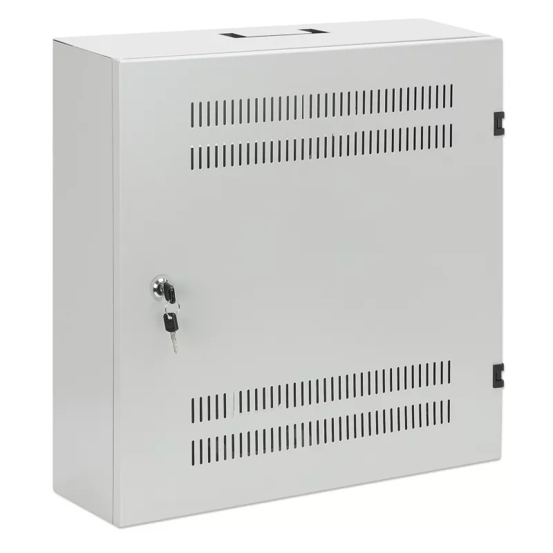 Intellinet Low-Profile 19 Zoll Wandgehäuse mit 4U horizontalen und 2U vertikalen Schienen – schlank, platzsparendes Gehäuse mit nur 170 mm Tiefe, ideal für AV-, Multimedia- und Überwachungsanwendungen, montiert, Grau RAL 7035