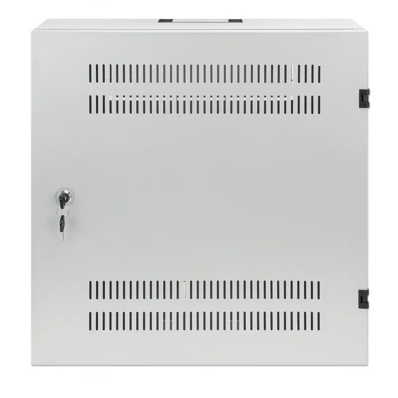 Intellinet Low-Profile 19 Zoll Wandgehäuse mit 4U horizontalen und 2U vertikalen Schienen – schlank, platzsparendes Gehäuse mit nur 170 mm Tiefe, ideal für AV-, Multimedia- und Überwachungsanwendungen, montiert, Grau RAL 7035