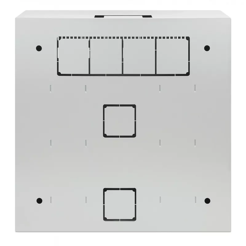 Intellinet Low-Profile 19 Zoll Wandgehäuse mit 4U horizontalen und 2U vertikalen Schienen – schlank, platzsparendes Gehäuse mit nur 170 mm Tiefe, ideal für AV-, Multimedia- und Überwachungsanwendungen, montiert, Grau RAL 7035