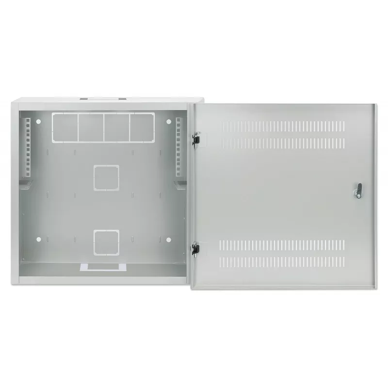 Intellinet Low-Profile 19 Zoll Wandgehäuse mit 4U horizontalen und 2U vertikalen Schienen – schlank, platzsparendes Gehäuse mit nur 170 mm Tiefe, ideal für AV-, Multimedia- und Überwachungsanwendungen, montiert, Grau RAL 7035