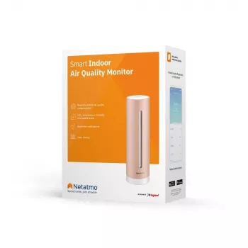 Innenraumluftqualitätsmonitor Netatmo Smart Indoor Air Quality Monitor — CO2 0–5000 ppm, Temperatur 0–50 °C, Lärm, WLAN/Bluetooth, Netzbetrieb, Aluminium, Roségold