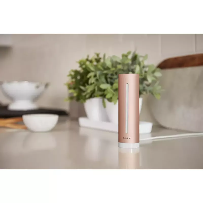Innenraumluftqualitätsmonitor Netatmo Smart Indoor Air Quality Monitor — CO2 0–5000 ppm, Temperatur 0–50 °C, Lärm, WLAN/Bluetooth, Netzbetrieb, Aluminium, Roségold