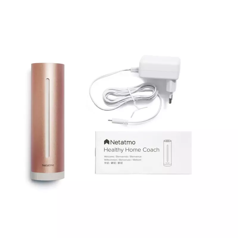 Innenraumluftqualitätsmonitor Netatmo Smart Indoor Air Quality Monitor — CO2 0–5000 ppm, Temperatur 0–50 °C, Lärm, WLAN/Bluetooth, Netzbetrieb, Aluminium, Roségold