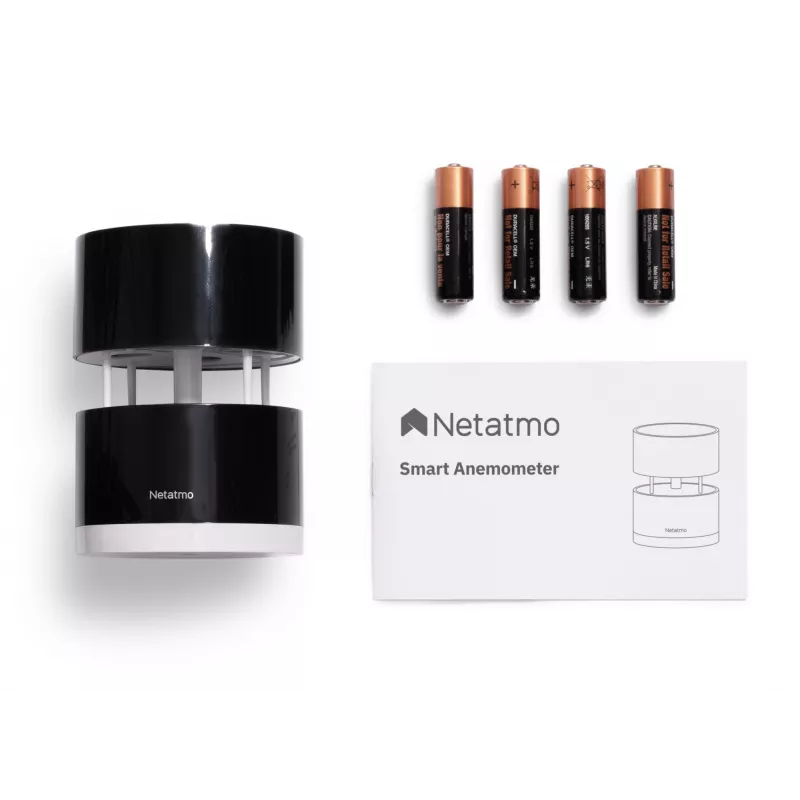 Netatmo Smart Anemometer, Windgeschwindigkeit, Kabellos, Wi-Fi, 0 - 45 m/s, 100 m, Schwarz, Transparent