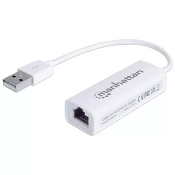 Manhattan USB-A Fast Ethernet Adapter, 10/100 Mbit/s Netzwerk, 480 Mbit/s (USB 2.0), Hi-Speed USB, RJ45, Weiß, drei Jahre Garantie