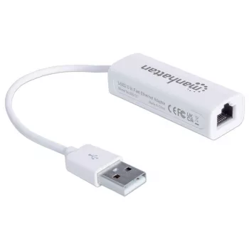 Manhattan USB-A Fast Ethernet Adapter, 10/100 Mbit/s Netzwerk, 480 Mbit/s (USB 2.0), Hi-Speed USB, RJ45, Weiß, drei Jahre Garantie