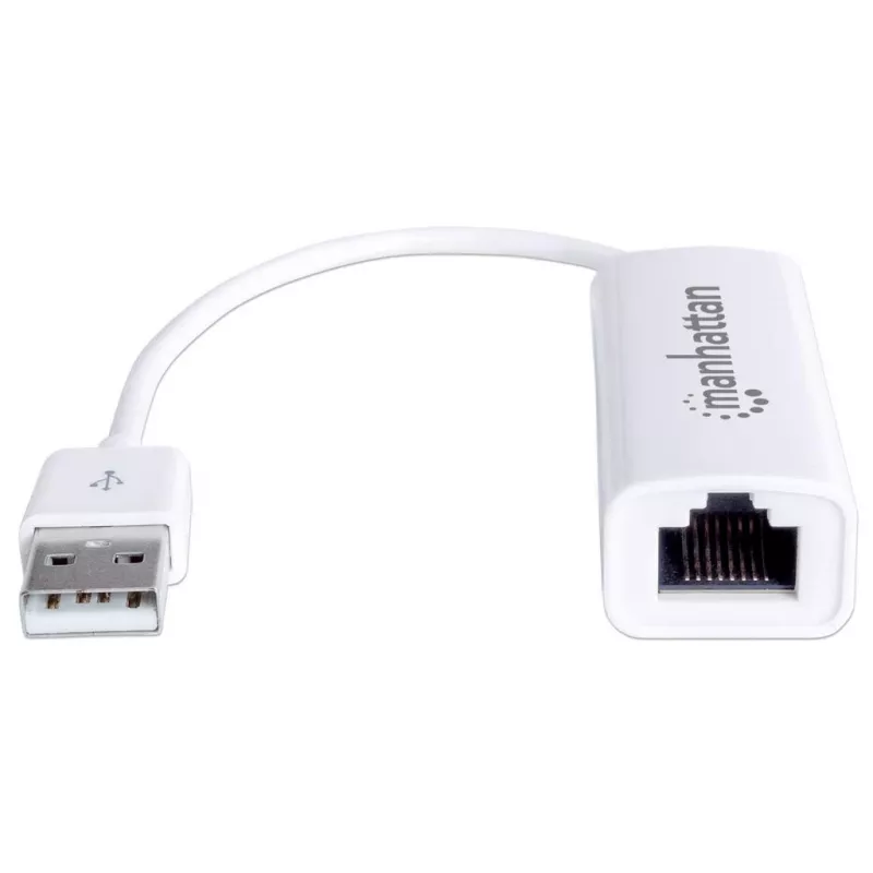 Manhattan USB-A Fast Ethernet Adapter, 10/100 Mbit/s Netzwerk, 480 Mbit/s (USB 2.0), Hi-Speed USB, RJ45, Weiß, drei Jahre Garantie