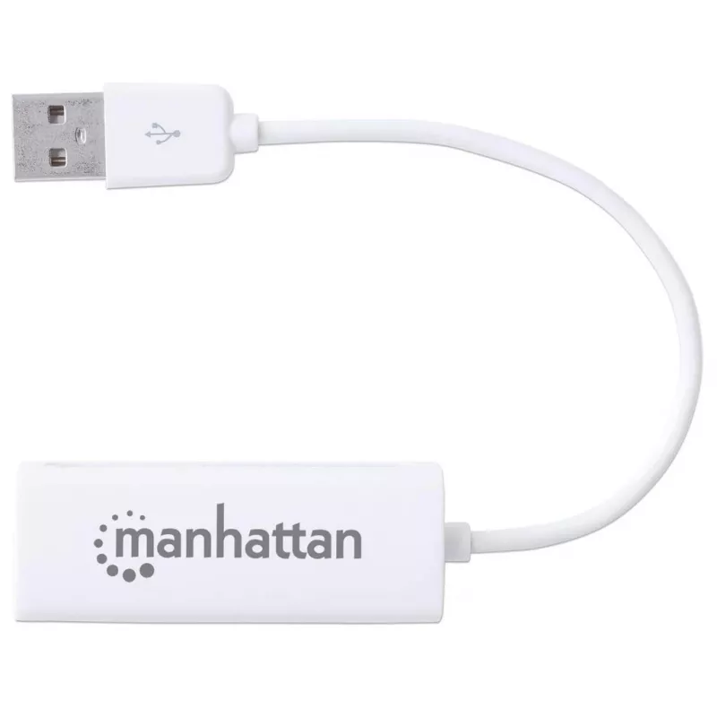 Manhattan USB-A Fast Ethernet Adapter, 10/100 Mbit/s Netzwerk, 480 Mbit/s (USB 2.0), Hi-Speed USB, RJ45, Weiß, drei Jahre Garantie