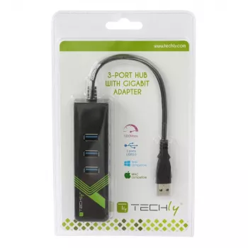 Techly IDATA USB-ETGIGA-3U2 Laptop-Dock/Port-Replikator USB 3.2 Gen 1 (3.1 Gen 1) Typ-A Schwarz