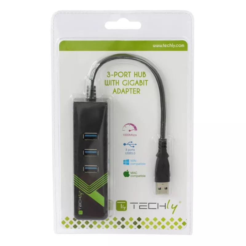 Techly IDATA USB-ETGIGA-3U2 Laptop-Dock/Port-Replikator USB 3.2 Gen 1 (3.1 Gen 1) Typ-A Schwarz