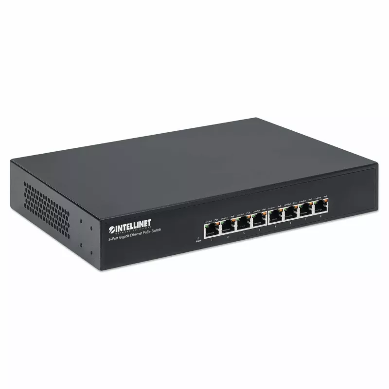 Intellinet 8-Port Gigabit Ethernet PoE+ Switch, 8 x PoE-Ports, IEEE 802.3at/af Power-over-Ethernet (PoE+/PoE), Endspan, Desktop, Box