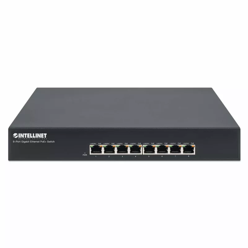 Intellinet 8-Port Gigabit Ethernet PoE+ Switch, 8 x PoE-Ports, IEEE 802.3at/af Power-over-Ethernet (PoE+/PoE), Endspan, Desktop, Box