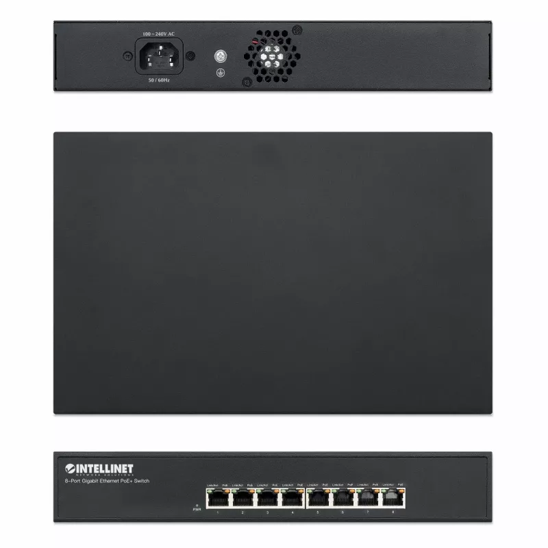 Intellinet 8-Port Gigabit Ethernet PoE+ Switch, 8 x PoE-Ports, IEEE 802.3at/af Power-over-Ethernet (PoE+/PoE), Endspan, Desktop, Box