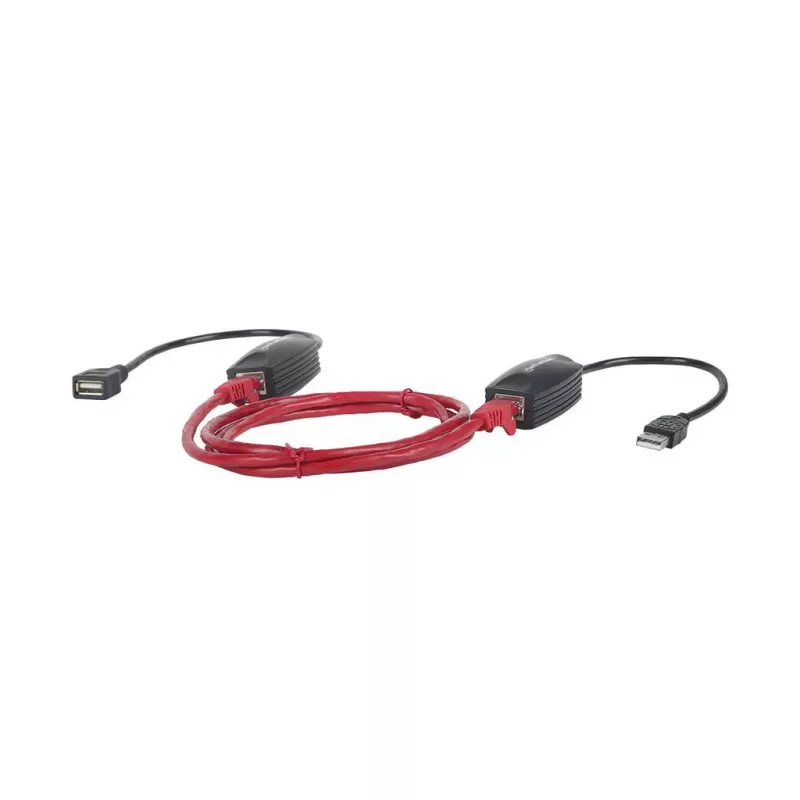 Manhattan USB-A Line Extender, zur Verwendung mit RJ45-Netzwerkkabel (nicht enthalten), verlängert USB-Geräte bis zu 60 m, Bus-Stromversorgung, Cat5e/Cat6/Cat6A RJ45-Netzwerkkabel geeignet, Schwarz, Drei Jahre Garantie