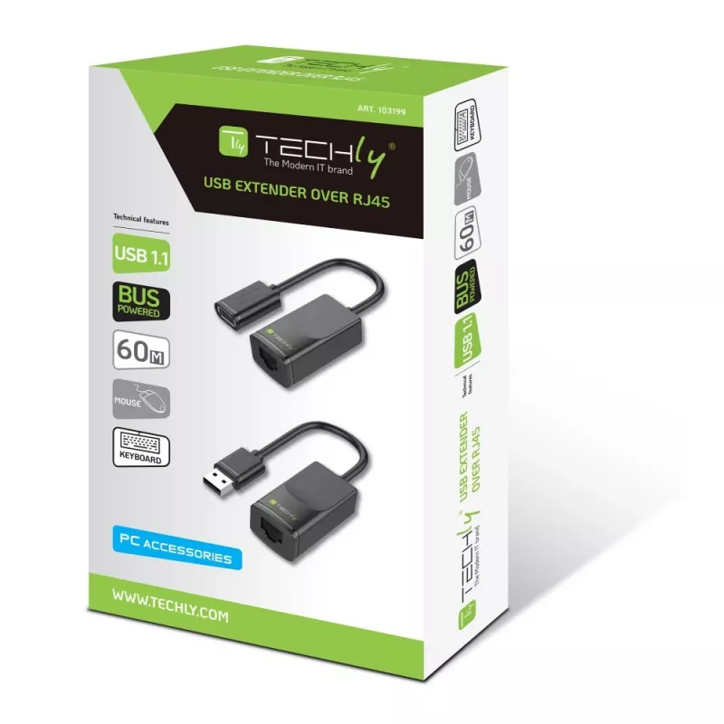 Techly IUSB-EXTENDTY2 Kabeladapter RJ-45 USB 2.0 Typ-A schwarz