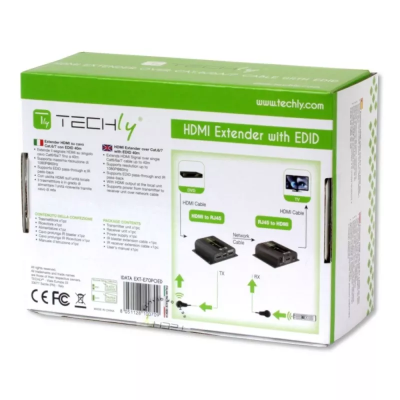 Techly IDATA EXT-E70POED AV-Extender AV-Sender & -Empfänger Schwarz