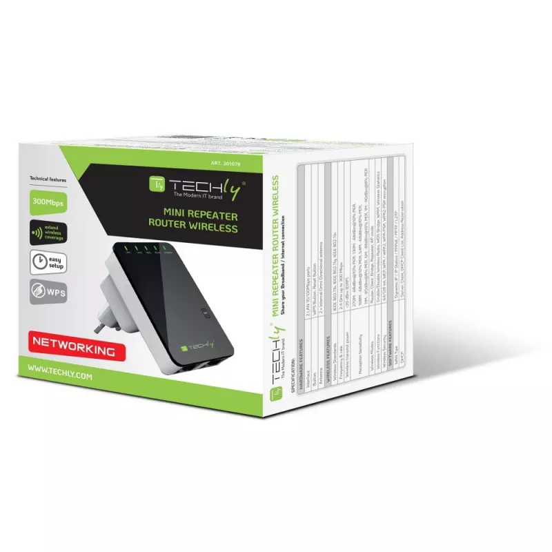 Techly Wandsteckdosen-WLAN-Router 300N Wi-Fi 4