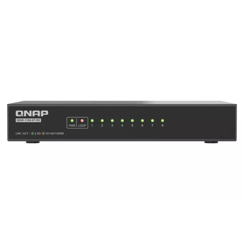 QNAP QSW-1108-8T-R2 Netzwerk-Switch Unmanaged 2.5G Ethernet (100/1000/2500) Desktop Schwarz