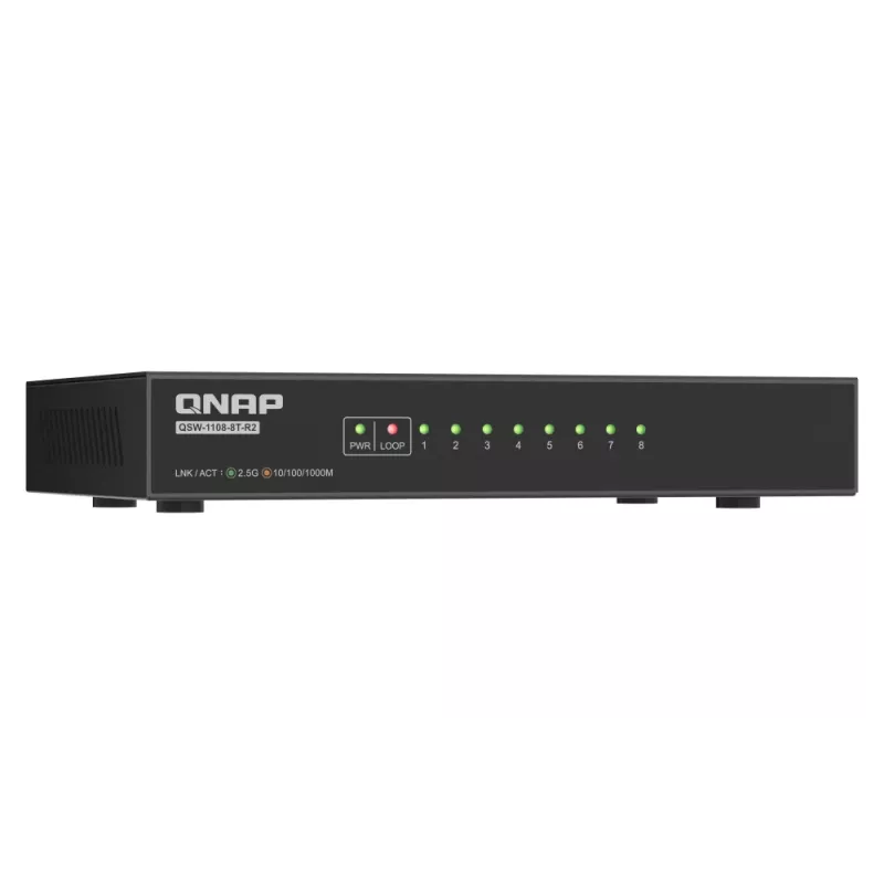 QNAP QSW-1108-8T-R2 Netzwerk-Switch Unmanaged 2.5G Ethernet (100/1000/2500) Desktop Schwarz