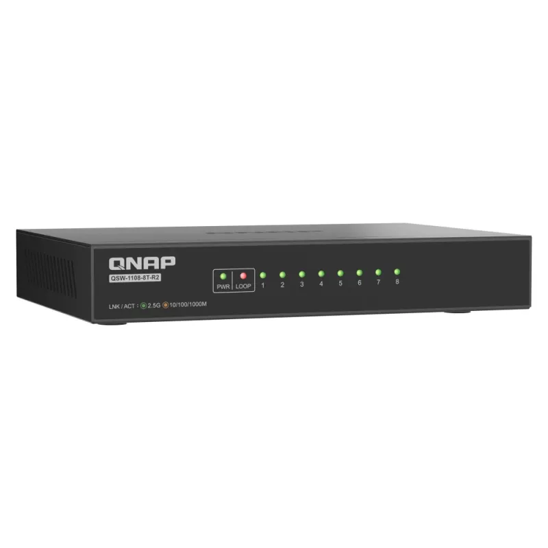 QNAP QSW-1108-8T-R2 Netzwerk-Switch Unmanaged 2.5G Ethernet (100/1000/2500) Desktop Schwarz