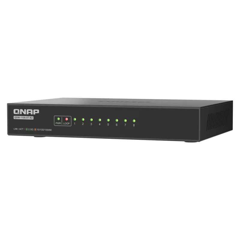 QNAP QSW-1108-8T-R2 Netzwerk-Switch Unmanaged 2.5G Ethernet (100/1000/2500) Desktop Schwarz