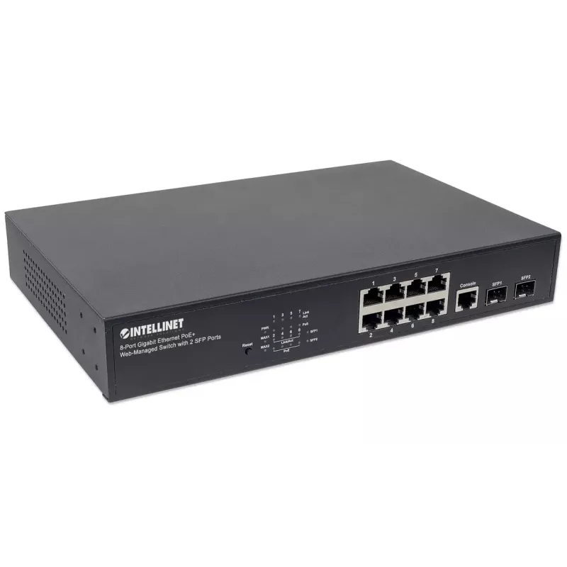Managed Switch Intellinet 8-Port Gigabit Ethernet PoE+ mit 2 SFP Ports