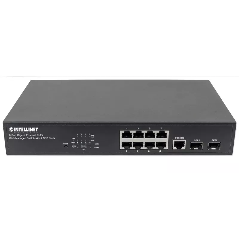 Managed Switch Intellinet 8-Port Gigabit Ethernet PoE+ mit 2 SFP Ports