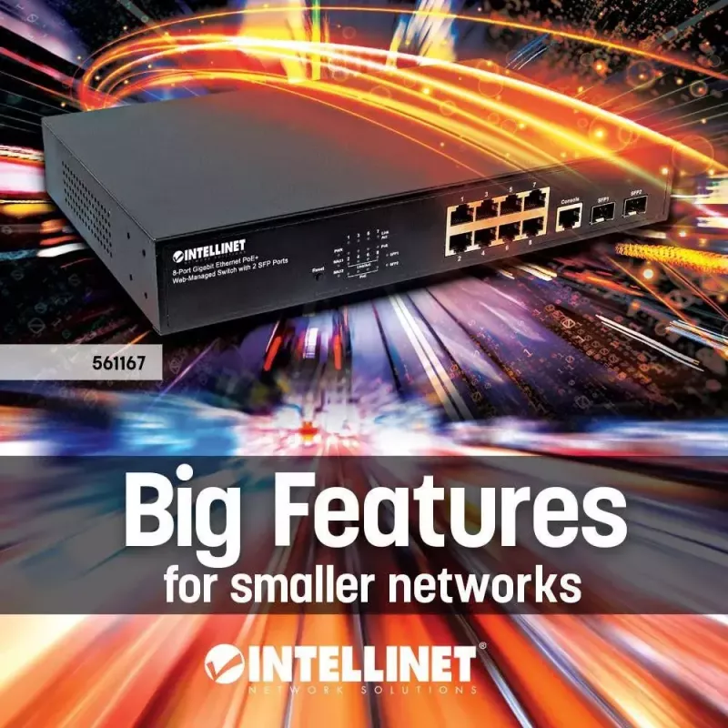 Managed Switch Intellinet 8-Port Gigabit Ethernet PoE+ mit 2 SFP Ports
