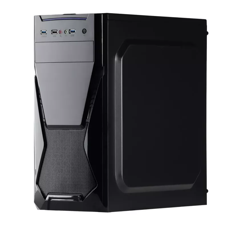 PC-Gehäuse Akyga AK13BK Micro Tower – ATX/Micro-ATX, 3×3,5-Zoll-Laufwerksschächte, 3×2,5-Zoll-Laufwerksschächte, oberes Netzteil, USB 3.2 Gen1×2, max. GPU 385 mm, schwarz