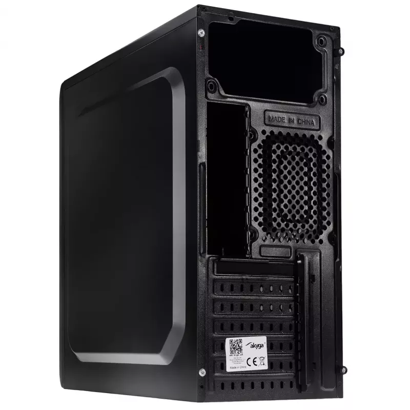 PC-Gehäuse Akyga AK13BK Micro Tower – ATX/Micro-ATX, 3×3,5-Zoll-Laufwerksschächte, 3×2,5-Zoll-Laufwerksschächte, oberes Netzteil, USB 3.2 Gen1×2, max. GPU 385 mm, schwarz