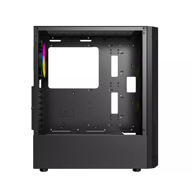 PC-Gehäuse GEMBIRD Fornax 400X Midi Tower Schwarz — ATX, gehärtetes Glas, RGB-Lüfter, 4x 2,5-Zoll-Schächte, 2x USB 3.0