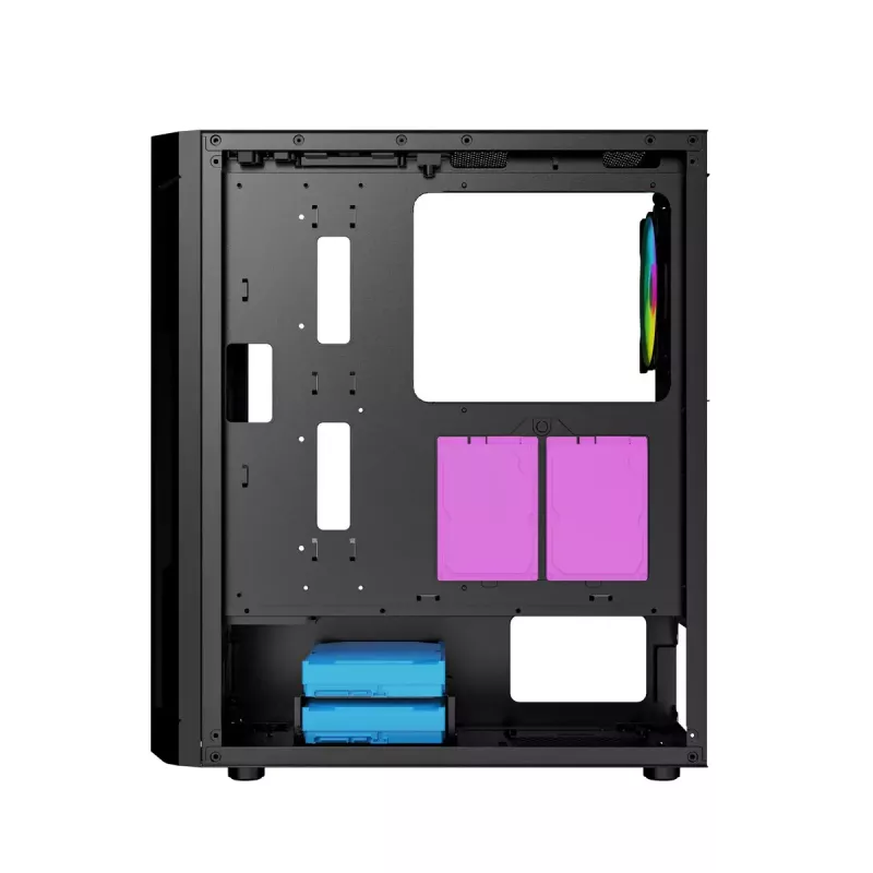 PC-Gehäuse GEMBIRD Fornax 400X Midi Tower Schwarz — ATX, gehärtetes Glas, RGB-Lüfter, 4x 2,5-Zoll-Schächte, 2x USB 3.0