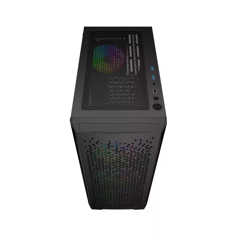 PC-Gehäuse GEMBIRD Fornax 400X Midi Tower Schwarz — ATX, gehärtetes Glas, RGB-Lüfter, 4x 2,5-Zoll-Schächte, 2x USB 3.0