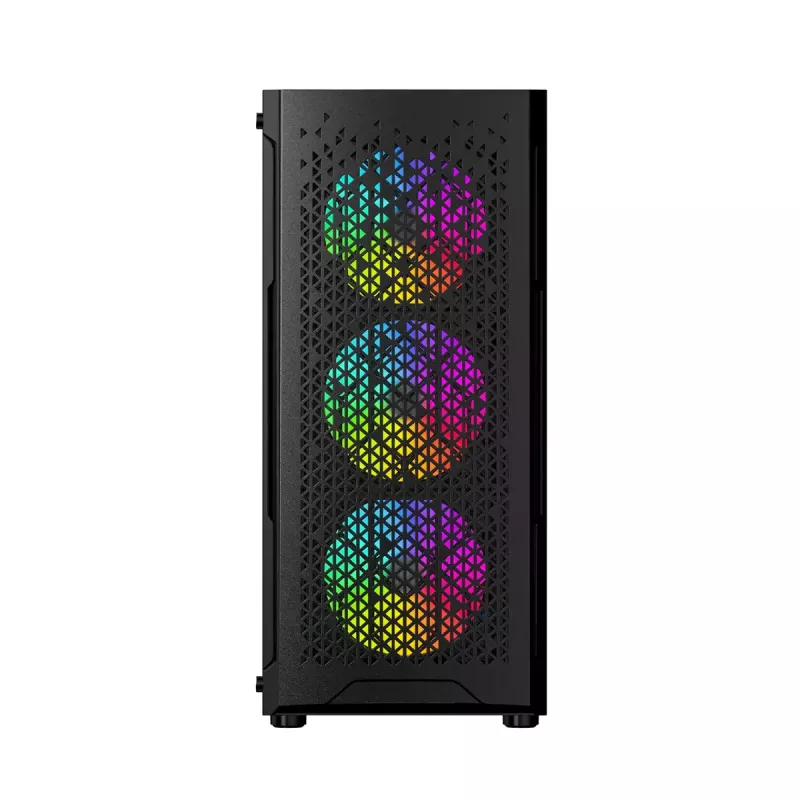 PC-Gehäuse GEMBIRD Fornax 400X Midi Tower Schwarz — ATX, gehärtetes Glas, RGB-Lüfter, 4x 2,5-Zoll-Schächte, 2x USB 3.0