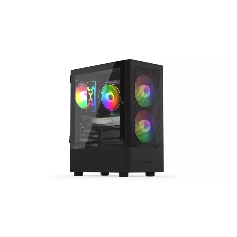 PC-Gehäuse KRUX VAKO KRX0132 ATX schwarz — gehärtetes Glas, RGB, unterstützt Mini‑ATX, GPU bis zu 31 cm, CPU-Kühler bis zu 15,9 cm