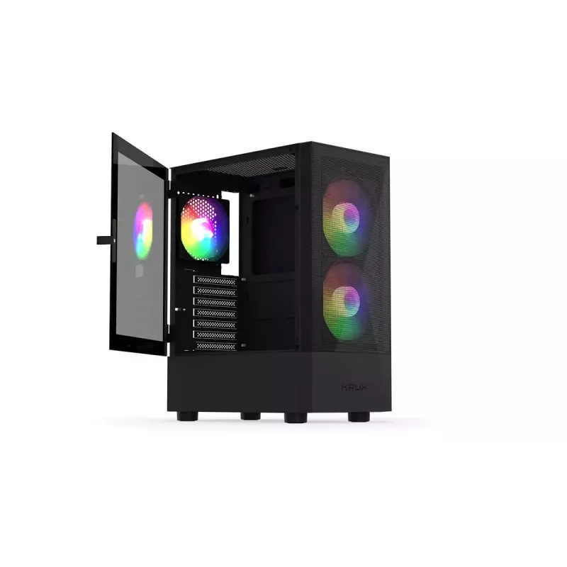 PC-Gehäuse KRUX VAKO KRX0132 ATX schwarz — gehärtetes Glas, RGB, unterstützt Mini‑ATX, GPU bis zu 31 cm, CPU-Kühler bis zu 15,9 cm