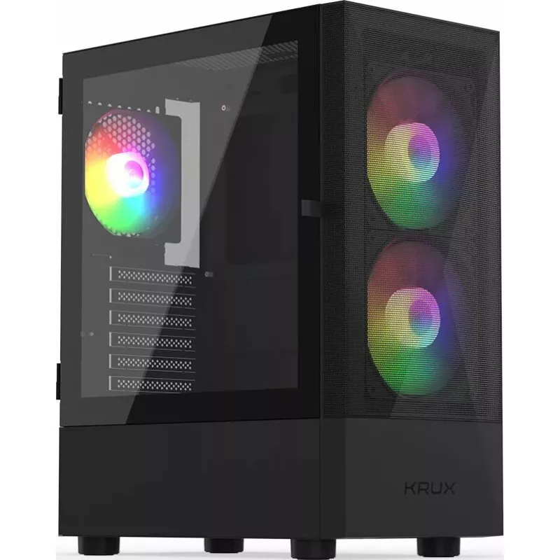 PC-Gehäuse KRUX VAKO KRX0132 ATX schwarz — gehärtetes Glas, RGB, unterstützt Mini‑ATX, GPU bis zu 31 cm, CPU-Kühler bis zu 15,9 cm