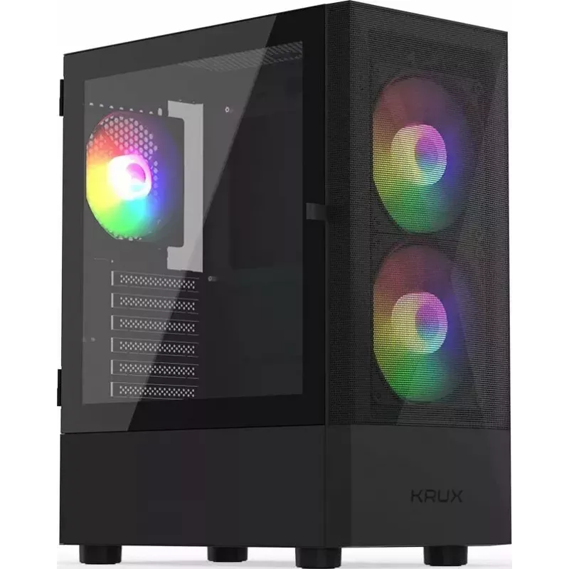 PC-Gehäuse KRUX VAKO KRX0132 ATX schwarz — gehärtetes Glas, RGB, unterstützt Mini‑ATX, GPU bis zu 31 cm, CPU-Kühler bis zu 15,9 cm
