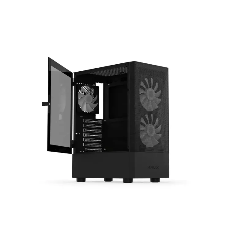 PC-Gehäuse KRUX VAKO KRX0132 ATX schwarz — gehärtetes Glas, RGB, unterstützt Mini‑ATX, GPU bis zu 31 cm, CPU-Kühler bis zu 15,9 cm