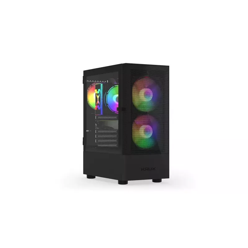 PC-Gehäuse KRUX VAKO KRX0132 ATX schwarz — gehärtetes Glas, RGB, unterstützt Mini‑ATX, GPU bis zu 31 cm, CPU-Kühler bis zu 15,9 cm