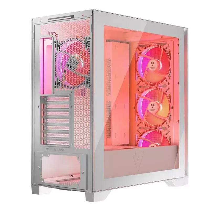 PC-Gehäuse MODECOM VOLCANO EXPANSE S APEX ARGB Midi Tower Weiß — gehärtetes Glas, ARGB, unterstützt micro ATX, GPU bis zu 430 mm