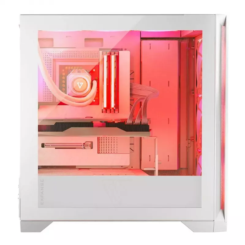 PC-Gehäuse MODECOM VOLCANO EXPANSE S APEX ARGB Midi Tower Weiß — gehärtetes Glas, ARGB, unterstützt micro ATX, GPU bis zu 430 mm