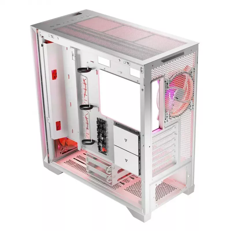 PC-Gehäuse MODECOM VOLCANO EXPANSE S APEX ARGB Midi Tower Weiß — gehärtetes Glas, ARGB, unterstützt micro ATX, GPU bis zu 430 mm