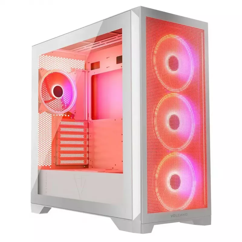 PC-Gehäuse MODECOM VOLCANO EXPANSE S APEX ARGB Midi Tower Weiß — gehärtetes Glas, ARGB, unterstützt micro ATX, GPU bis zu 430 mm