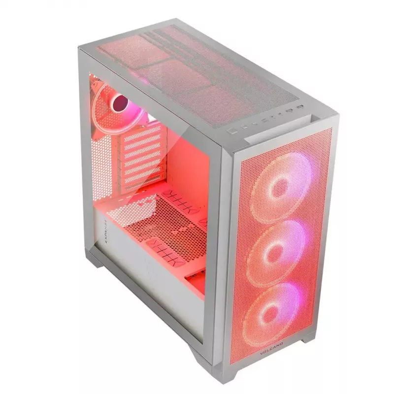 PC-Gehäuse MODECOM VOLCANO EXPANSE S APEX ARGB Midi Tower Weiß — gehärtetes Glas, ARGB, unterstützt micro ATX, GPU bis zu 430 mm