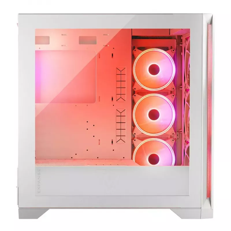 PC-Gehäuse MODECOM VOLCANO EXPANSE S APEX ARGB Midi Tower Weiß — gehärtetes Glas, ARGB, unterstützt micro ATX, GPU bis zu 430 mm