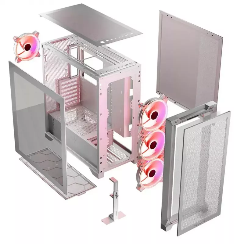 PC-Gehäuse MODECOM VOLCANO EXPANSE S APEX ARGB Midi Tower Weiß — gehärtetes Glas, ARGB, unterstützt micro ATX, GPU bis zu 430 mm