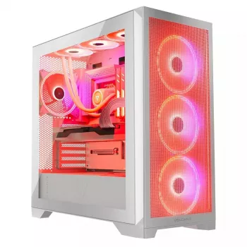 PC-Gehäuse MODECOM VOLCANO EXPANSE S APEX ARGB Midi Tower Weiß — gehärtetes Glas, ARGB, unterstützt micro ATX, GPU bis zu 430 mm