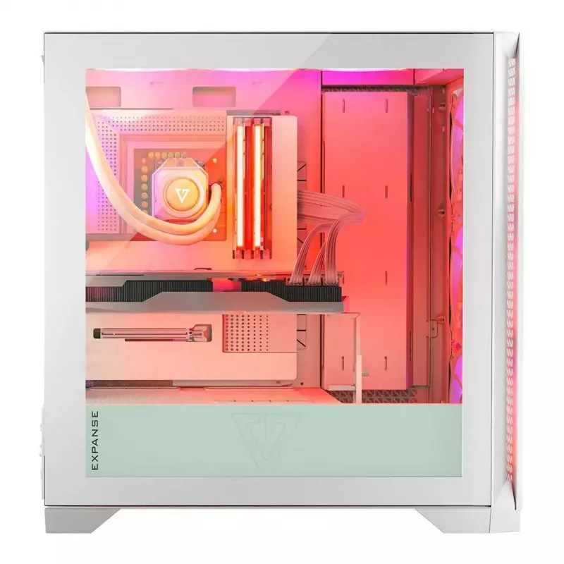 PC-Gehäuse MODECOM VOLCANO EXPANSE T APEX ARGB MIDI Weiß — gehärtetes Glas, ARGB, USB-C, unterstützt micro-ATX, GPU bis 430 mm